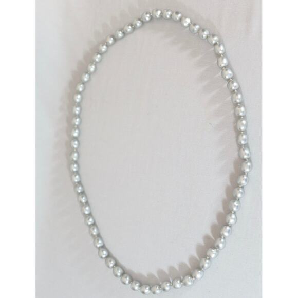 Opera Necklace Silver Tone Knotted Pearlesque Bubblegum Ball Beads - Picture 2 of 5